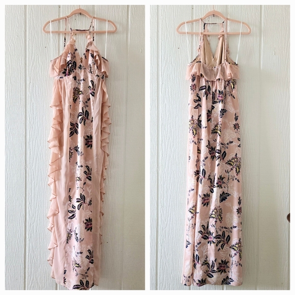The Jet Set Diaries Azalea Floral Chiffon Ruffled Maxi Slip Dress Pink Large - Picture 3 of 8